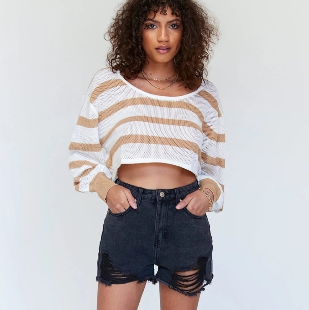 Princess Polly Mesh Oversized Desert Storm Sweater Sz S/M